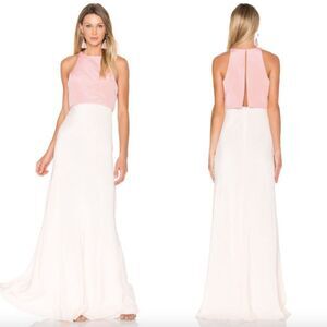 Jill Jill Stuart white blush pink popover sleeveless two tone bridesmaid gown
